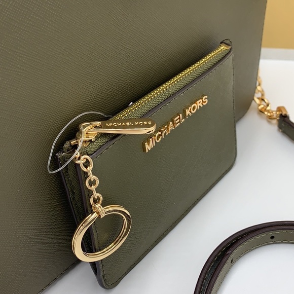 MICHAEL KORS SMALL TOP ZIP COINPOUCH WITH ID KEYCHAIN CARDHOLDER WALLET 
 OLIVE - Picture 14 of 16